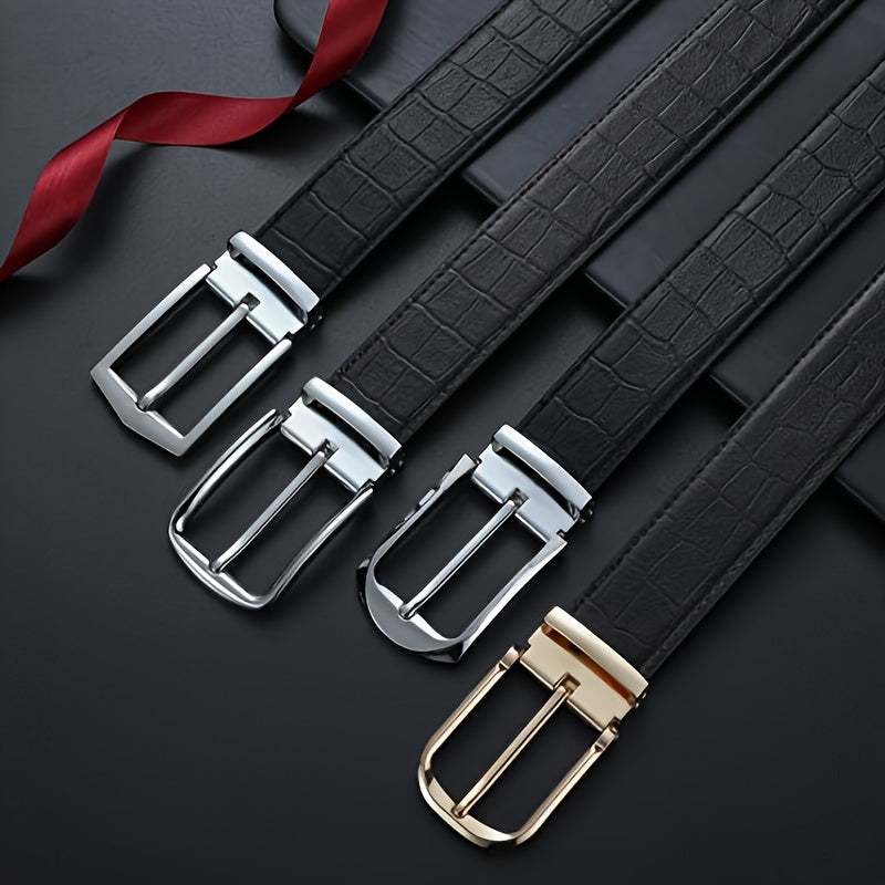 Elegant Men's Genuine Leather Belt Golden-Tone Needle Buckle