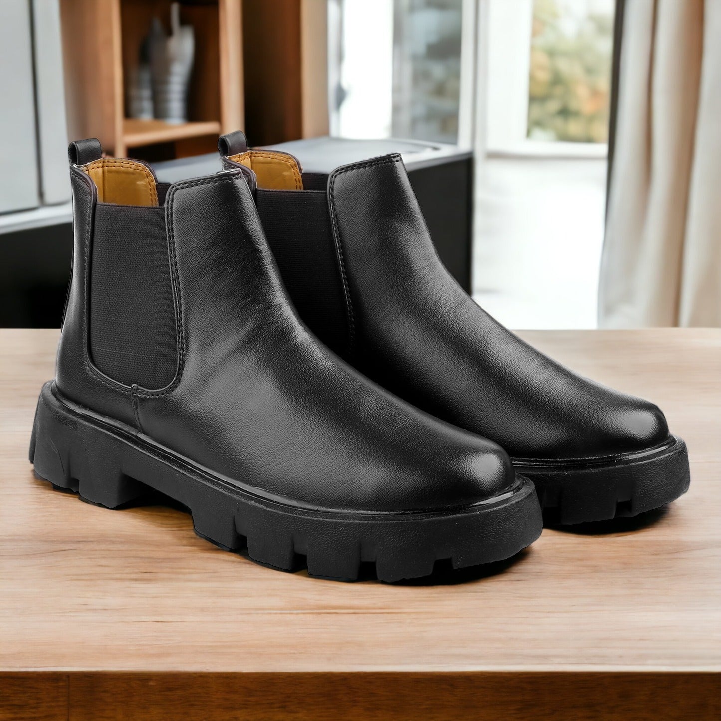 Jack Marc Men's Black Pu Material Casual Chelsea and Ankle Boots
