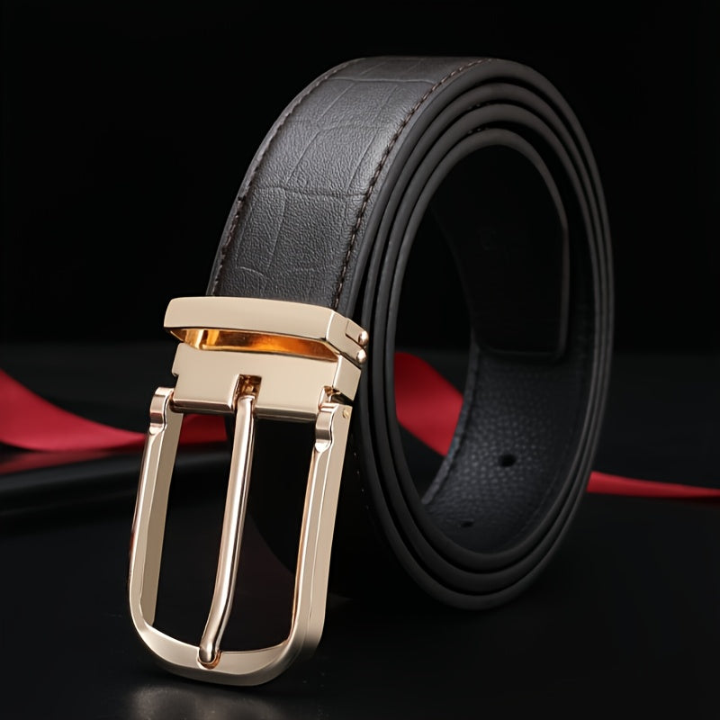 Elegant Men's Genuine Leather Belt Golden-Tone Needle Buckle