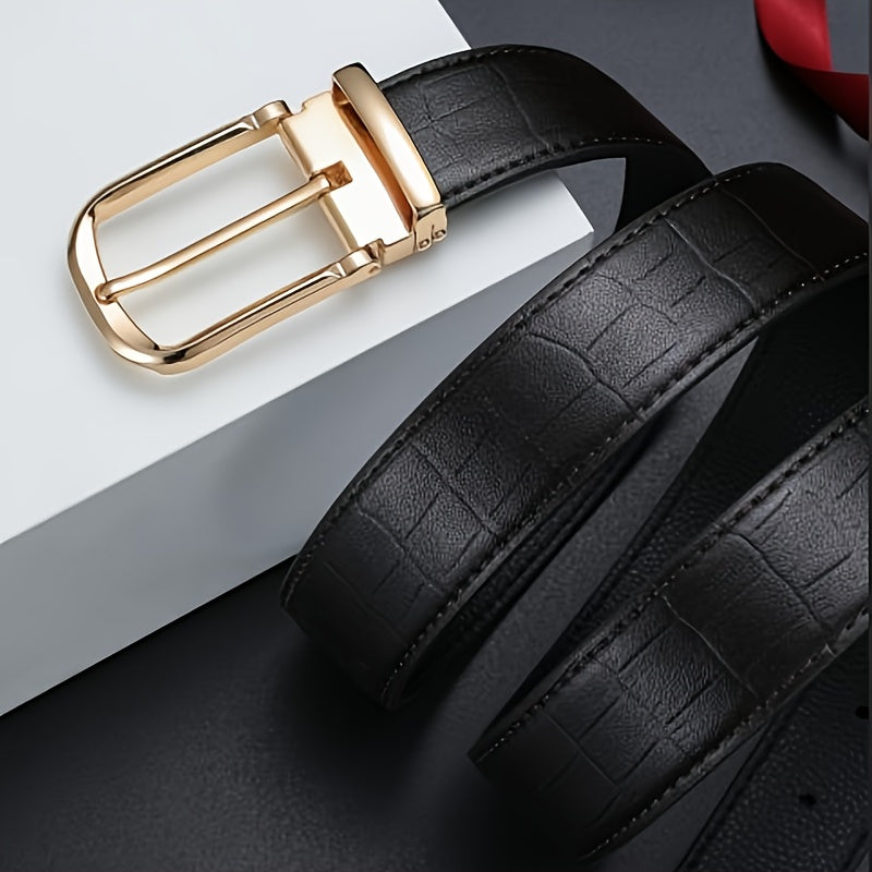 Elegant Men's Genuine Leather Belt Golden-Tone Needle Buckle