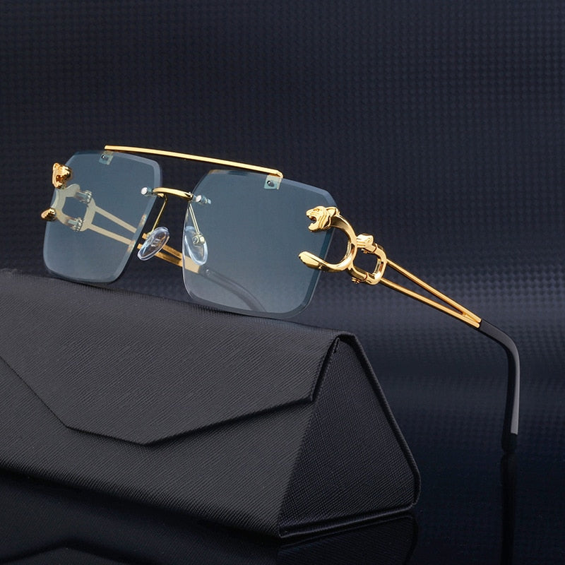 Buy New Fashion Metal Double Bridges Leopard Rimless Sunglasses - Jack Marc
