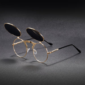 Vintage flip up luxury round sunglasses