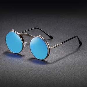 Vintage flip up luxury round sunglasses