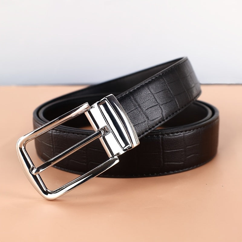 Elegant Men's Genuine Leather Belt Golden-Tone Needle Buckle