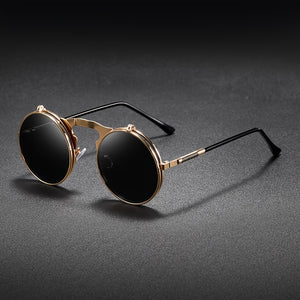 Vintage flip up luxury round sunglasses