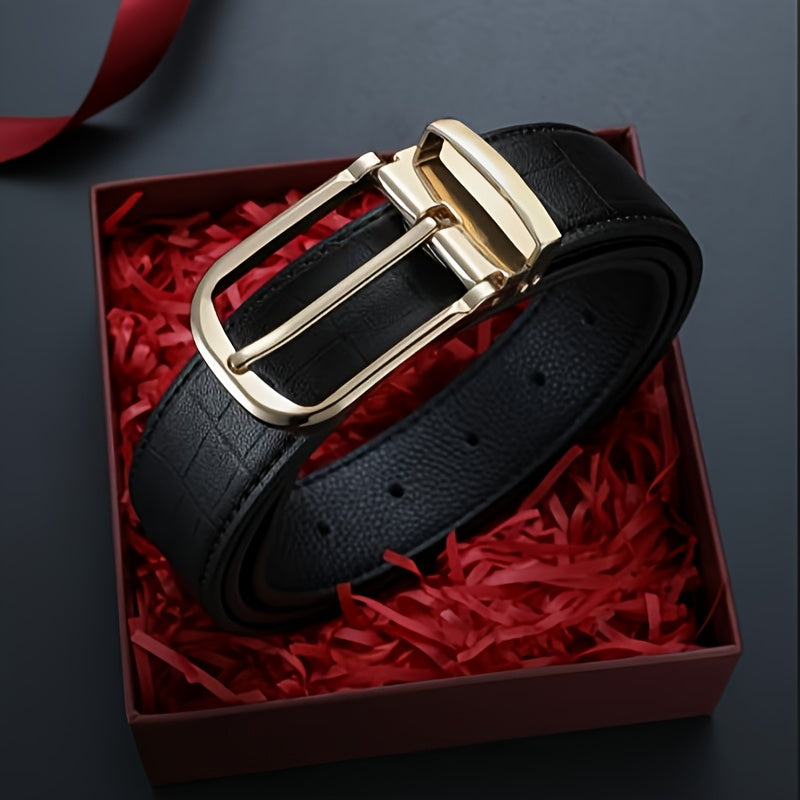 Elegant Men's Genuine Leather Belt Golden-Tone Needle Buckle