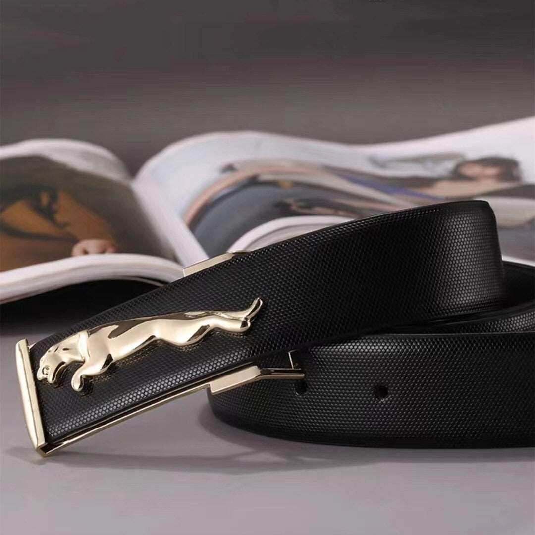 Jack Marc Leather Jaguar Belt for Men with Gold Buckle