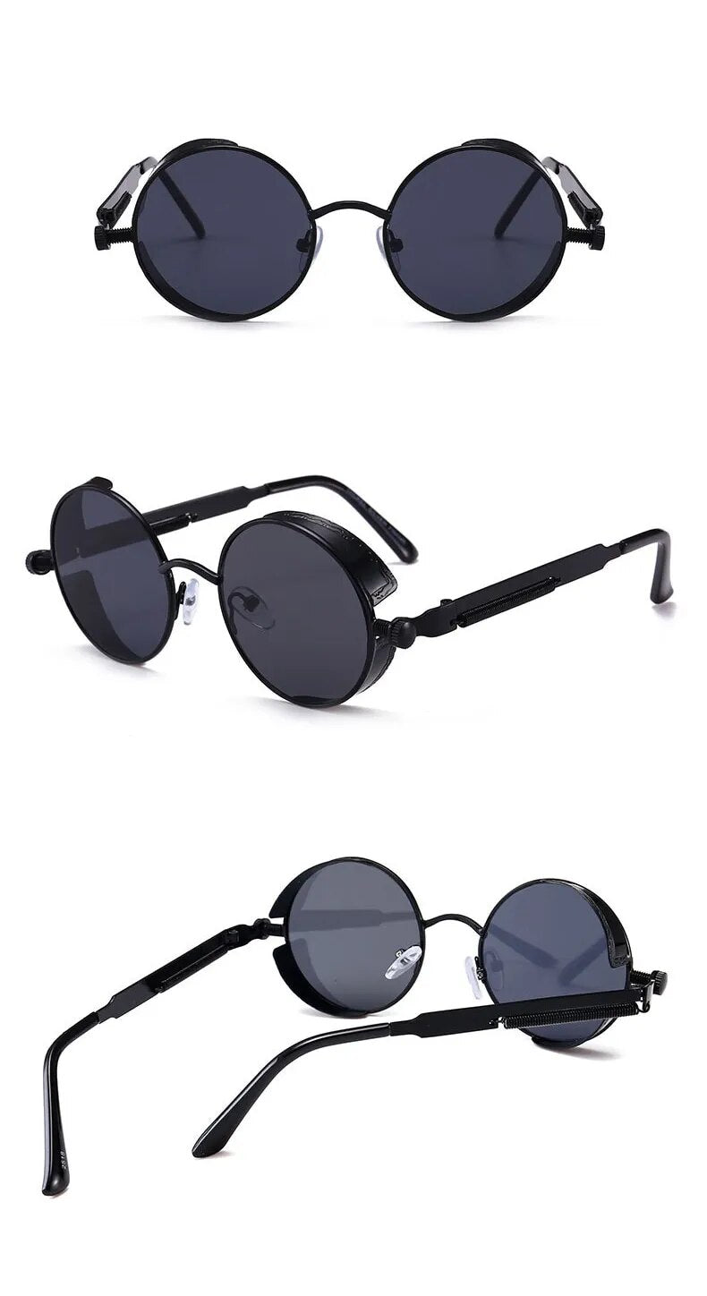 Jack Marc Fashion Steampunk Black Round Metal Sunglasses Men Women