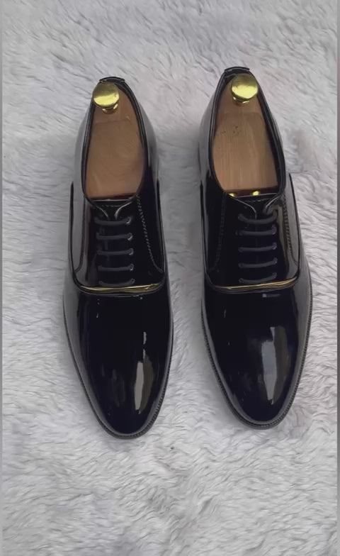 Shiny Black Party Shoes for Men - Lace Up Dress Shoes