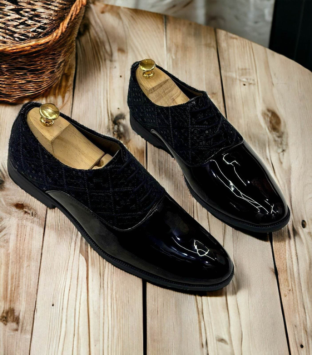 Shiny Black Dress Shoes for Men Lace-Up with Shimmer Finish | JACK MARC Shiny Black Dress Shoes for Men Lace-Up with Shimmer Finish | JACK MARC