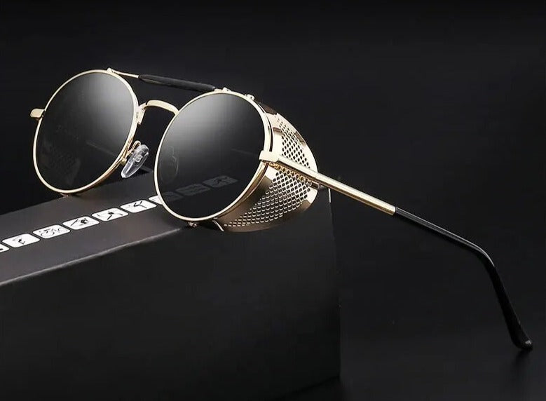 Steampunk Sunglasses Retro Round Metal Shades for Men and Women