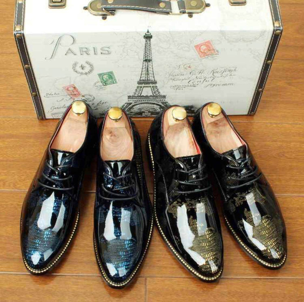 JackMarc World Map Dress Shoes for Men Stylish Glossy Leather