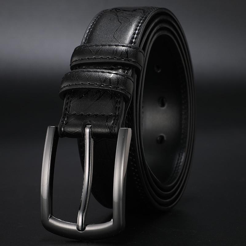 New fashion men's genuine pin buckle leather belt for formal and casual wear Black