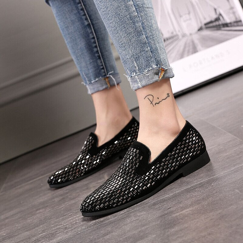 Buy Brand New Black Moccasins With Crystal Glitter For Mens Luxury Mocassins-Jackmarc.com