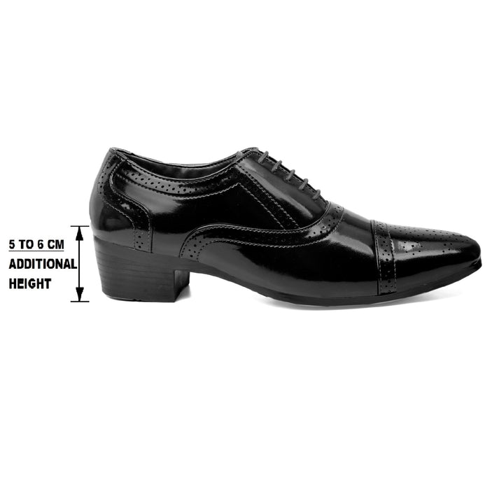 Buy Height Increasing Oxford Semi Brogue Formal Black Lace-Up Shoes - JM