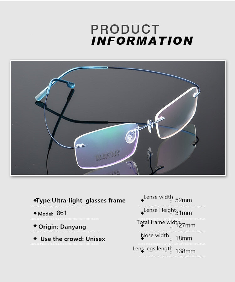 Rimless Titanium Glasses Frames Men Flexible Optical Frame Retro Glasses - JACKMARC