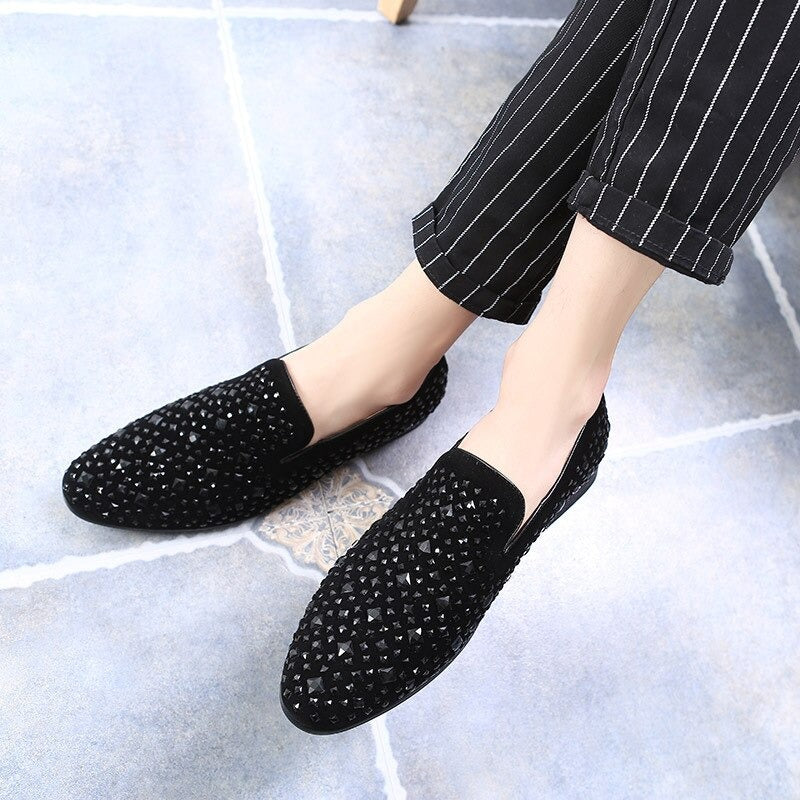 Buy New Arrival Trendy Pointed Toe Luxury Rhinestone Moccasins For Mens-Jackmarc.com