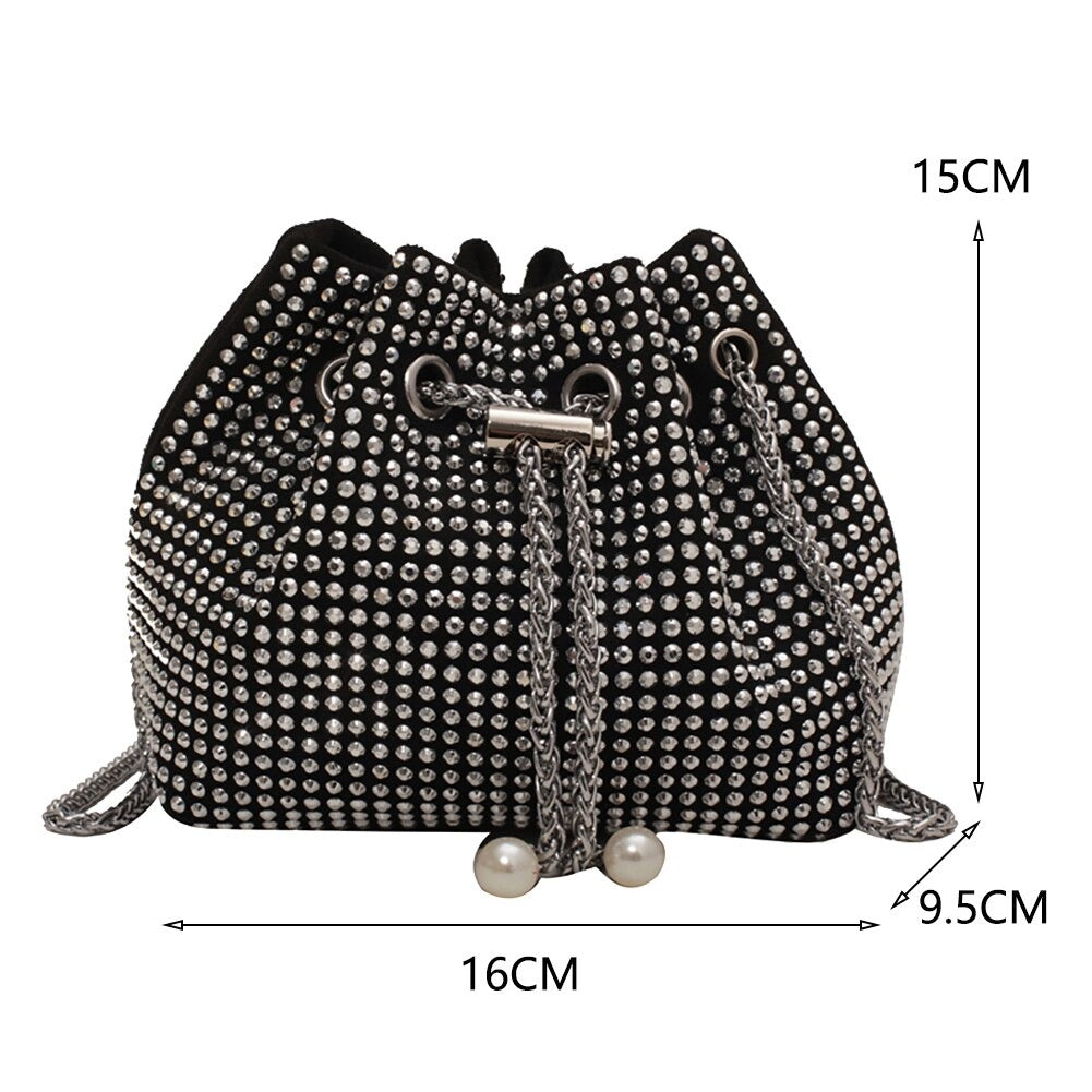 Buy New Luxury designer handbags for women silver bucket clutch rhinestone shoulder bag- JackMarc