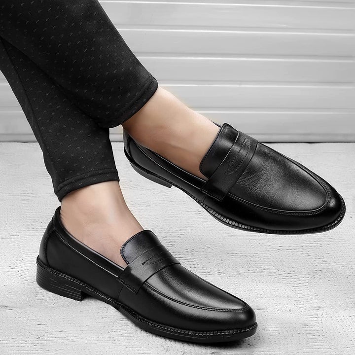 Fashion Black Loafer Leather Slip on Shoes For Office And Party Wear - JackMarc - JACKMARC.COM