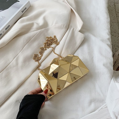 Fashion Geometric Mini Party Evening Purse Crossbody Shoulder Bag Gold Box Clutch