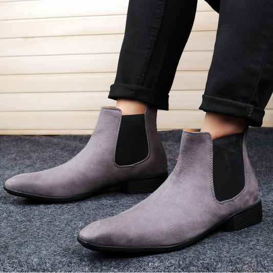 Stylish Suede Chelsea Grey Boot For Men Party And Casual Wear -JackMarc - JACKMARC.COM