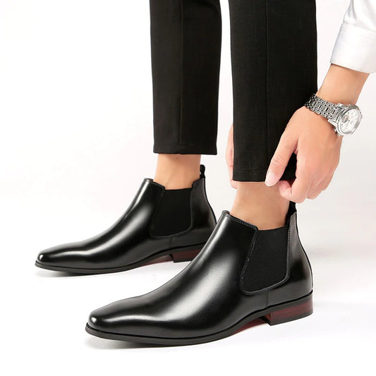 Autumn Men's Chelsea Boots Leather Casual Shoes Male British Style Slip-on Wedding Dress-JM
