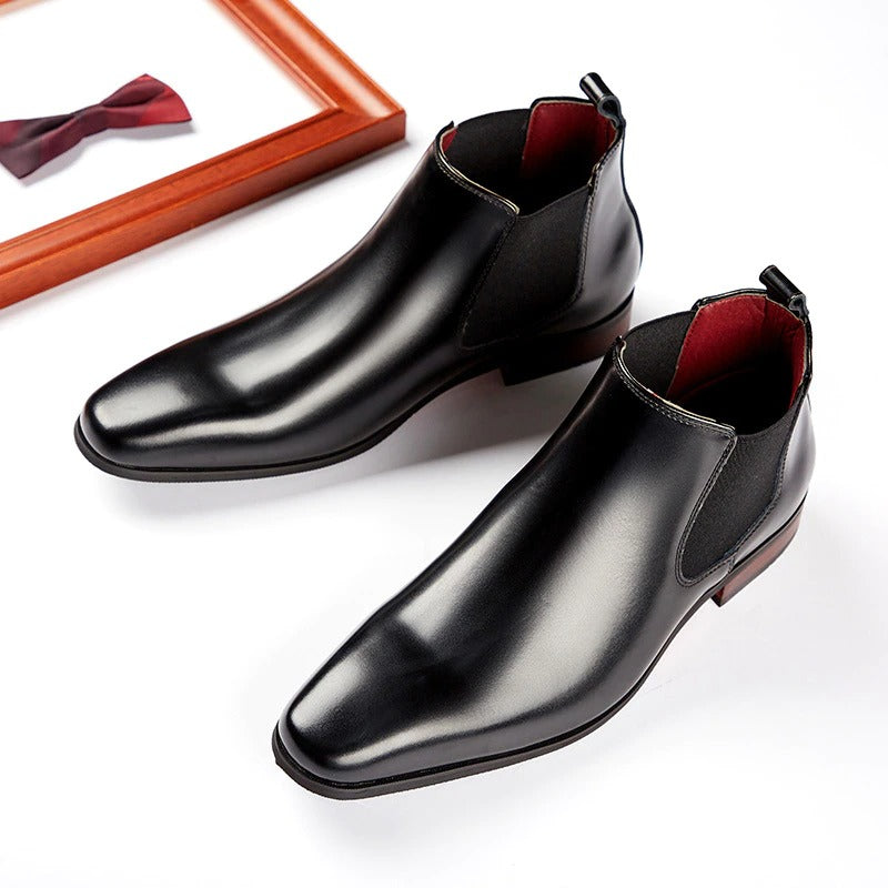 Autumn Men's Chelsea Boots Leather Casual Shoes Male British Style Slip-on Wedding Dress-JM