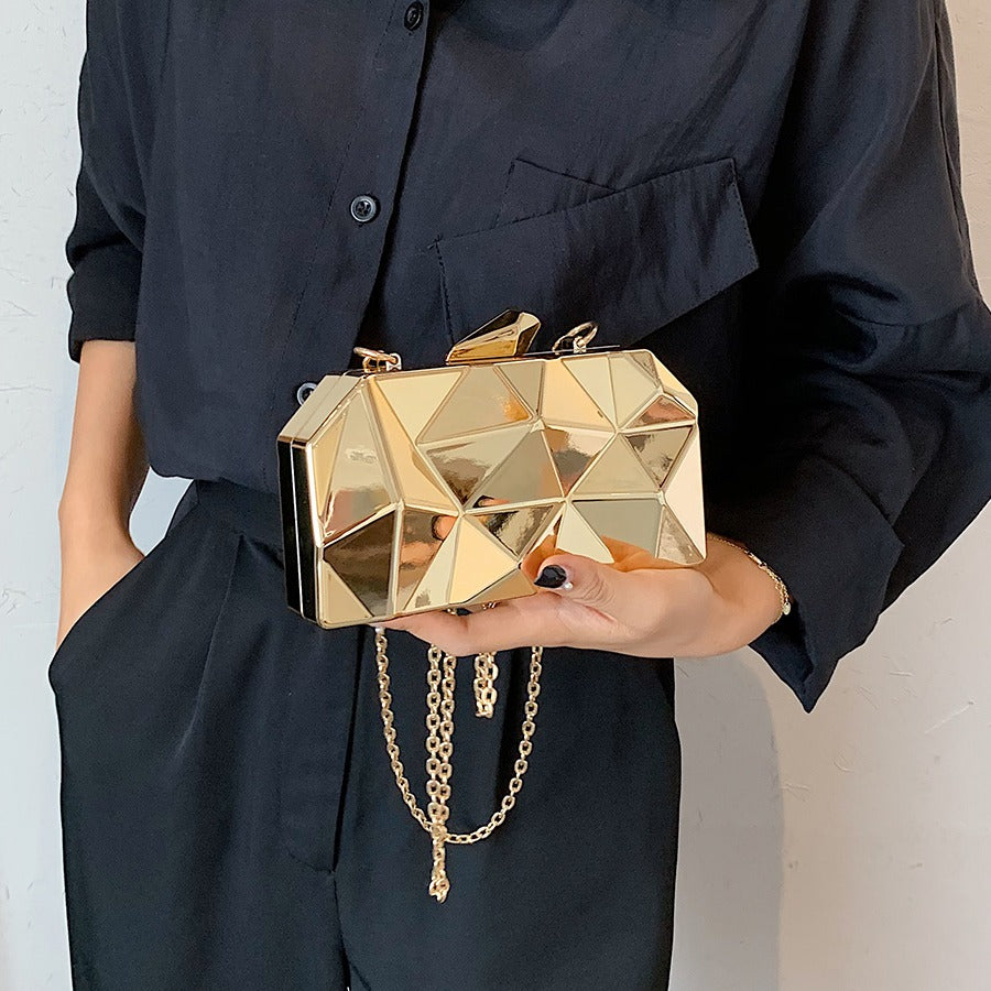 Fashion Geometric Mini Party Evening Purse Crossbody Shoulder Bag Gold Box Clutch